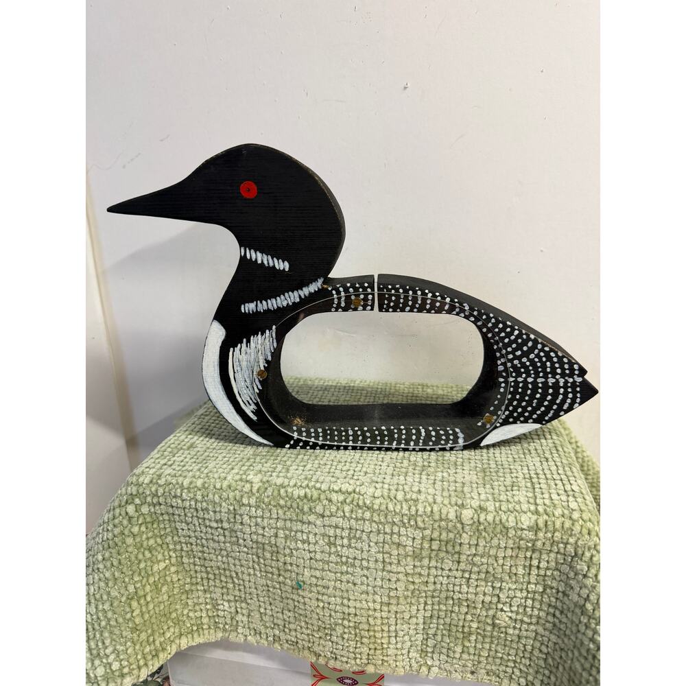 Vintage Wooden Loon Coin Bank Rustic Cabin Decor Folk Art Lake House